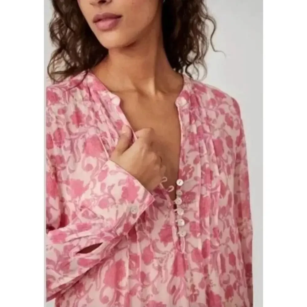 Free People XL Dainty Ethereal See It Through Maxi Dress Pink Rose Floral